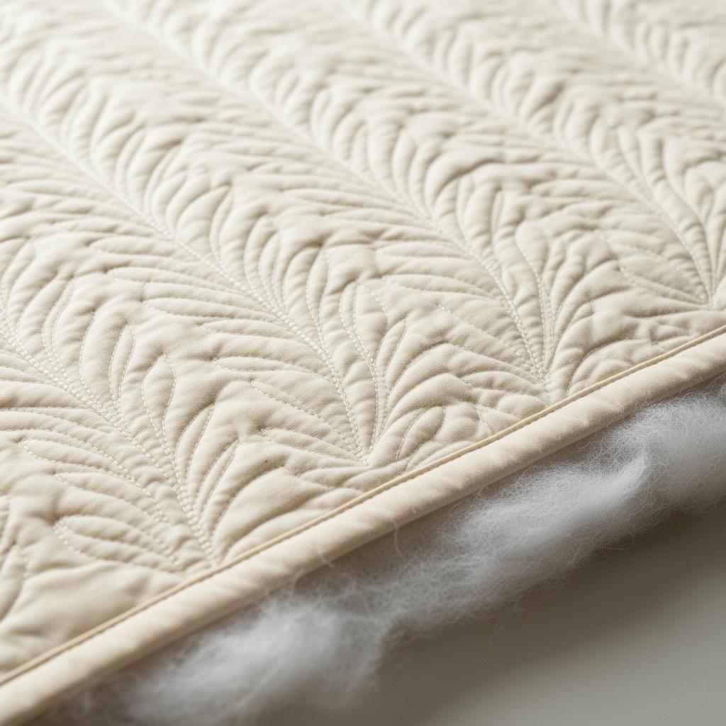 Close-up of beautiful feather quilting stitch detail